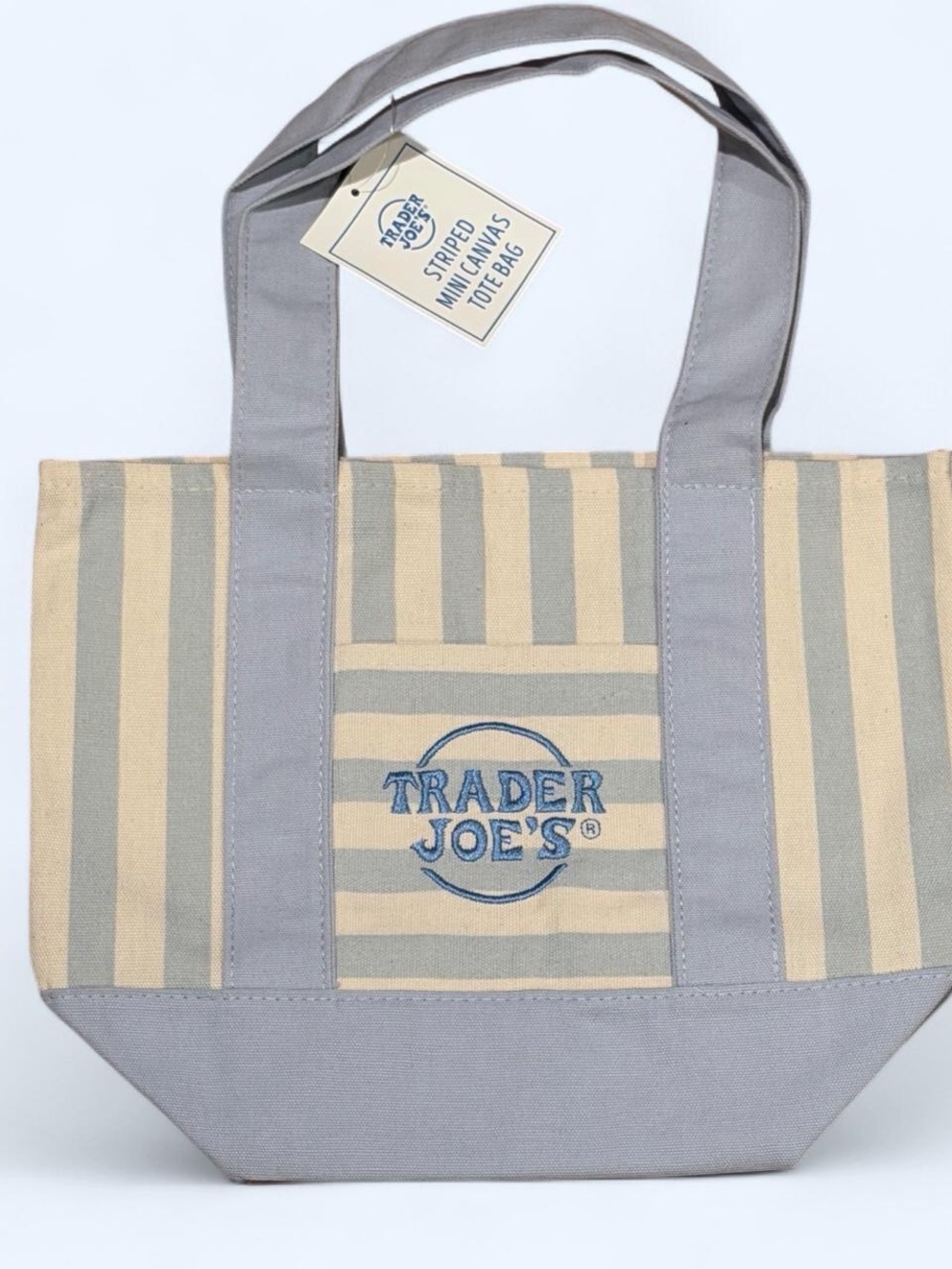 Trader Joe's Striped Canvas Tote Bag - Beige & Gray